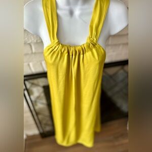 Tyche Yellow Satin Teardrop Keyhole Halter Mini Dress M
